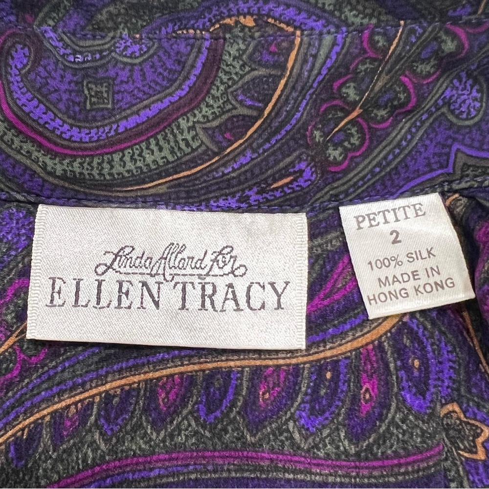 Vintage 100% Silk Ellen Tracy Paisley Button-Up Shirt Women’s Size 2P Classic